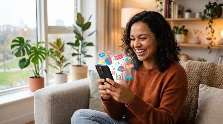 Pessoa consultando promoções exclusivas no app do Mercado Pago pelo celular