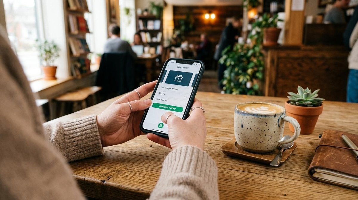 Como enviar dinheiro como presente pelo Mercado Pago em poucos passos 2 Mãos segurando um smartphone sobre uma mesa de madeira com uma xícara de café ao lado, em um ambiente casual e acolhedor com iluminação natural, trans