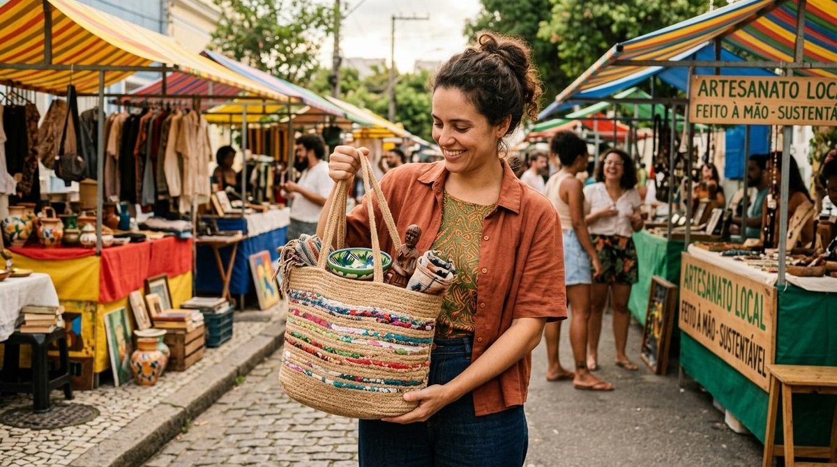 Pessoa examinando um smartphone usado em uma feira de produtos de segunda mão