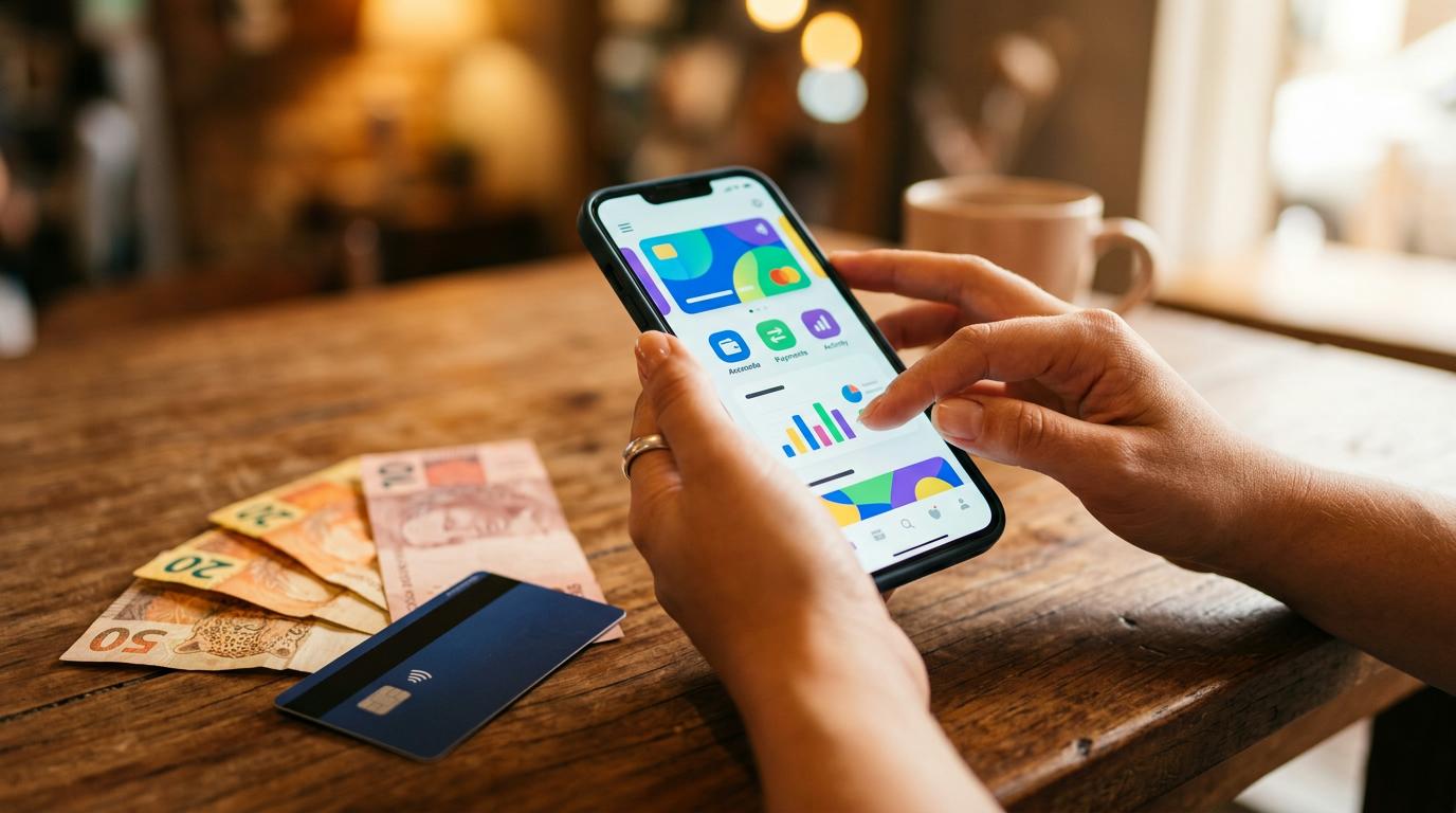 Pessoa consultando os limites de transferência em um aplicativo de carteira digital no celular